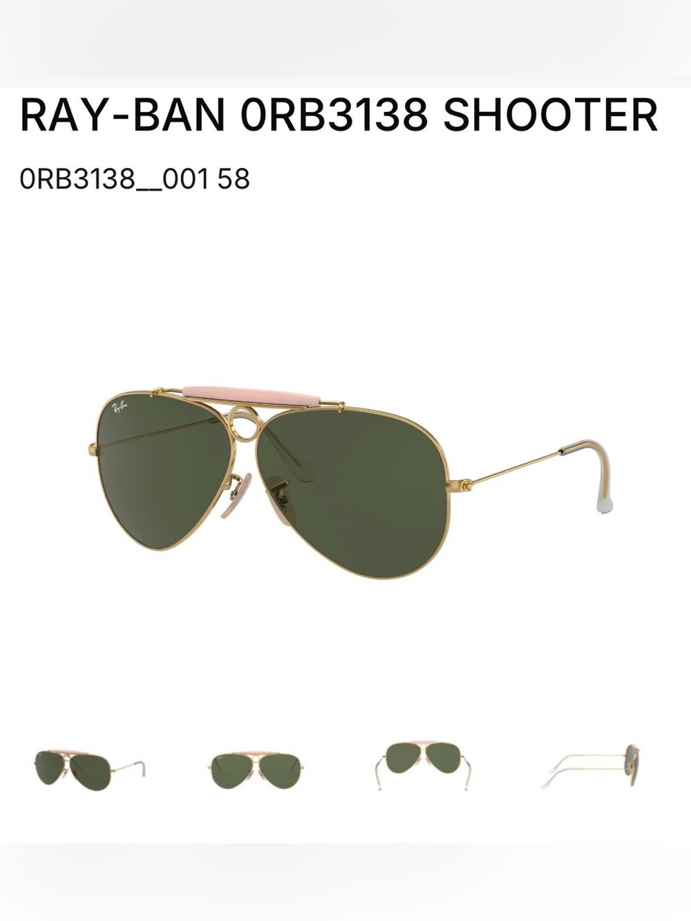 Ray-Ban Shooter Sunglasses with Green Lenses, Gold Frame and Pink Top Bar